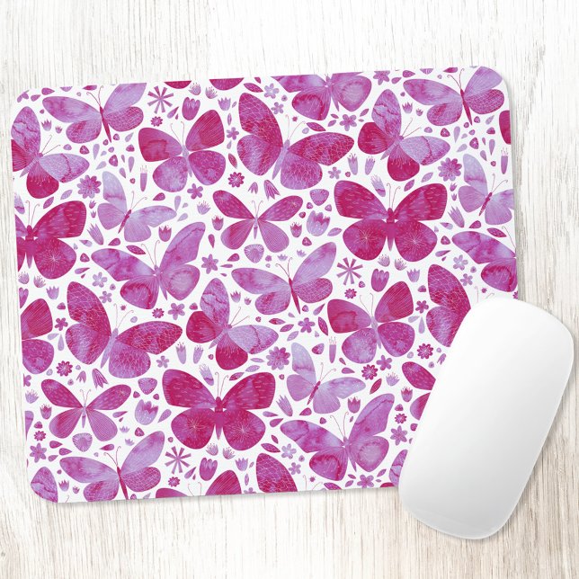 Tapis De Souris Aquarelle papillon rose (Pink watercolor butterfly pattern  art mousemat)