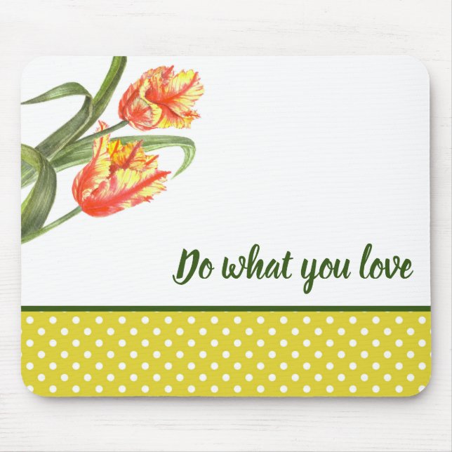 Tapis De Souris Aquarelle Parrot Jaune Tulipes Flore Fleur Art (Devant)