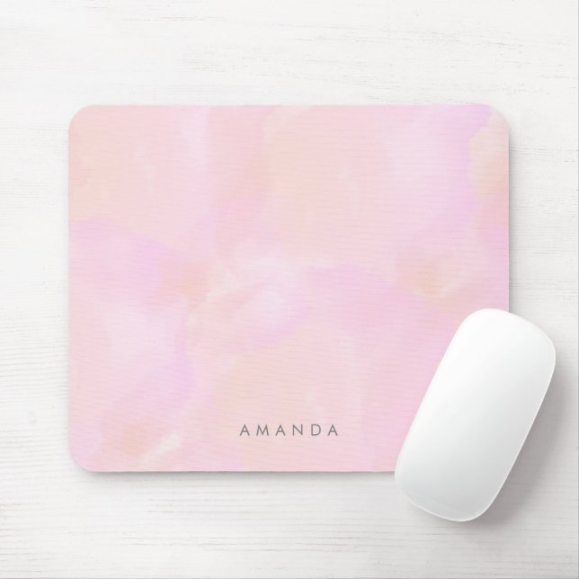 Tapis De Souris Aquarelle Pastel Rose Peach Abstraite Personnalise (Avec souris)