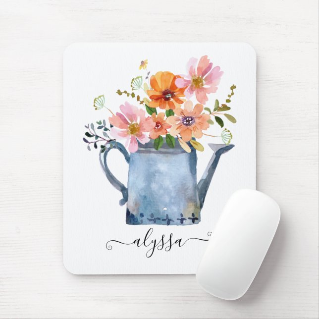 Tapis De Souris Aquarelle peinte à la main Floral (Avec souris)