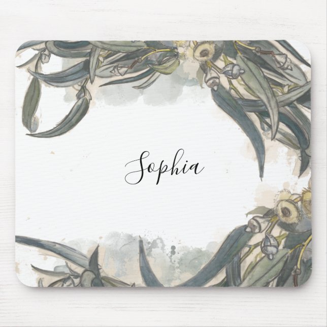 Tapis De Souris Aquarelle personnalisée Eucalyptus Verdure Feuille (Devant)