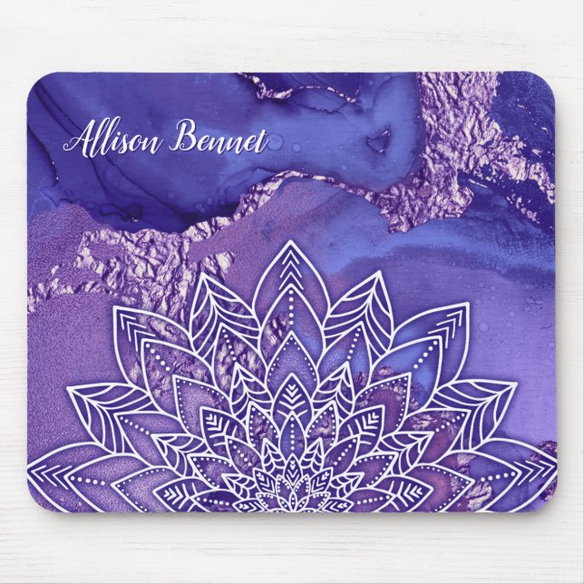 Tapis De Souris Aquarelle personnalisée violet blanc Mandala (Devant)