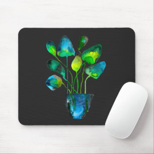 Tapis De Souris Aquarelle plante art vert et bleu abstrait