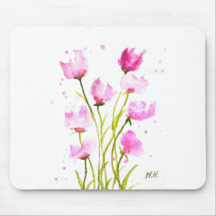 Tapis De Souris Aquarelle Pois doux Floral Rose Girly Botanique