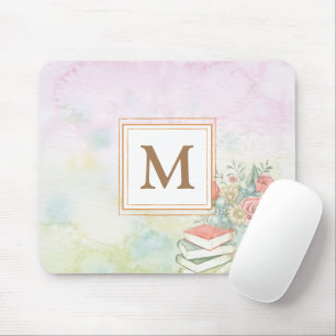 Tapis De Souris Aquarelle poussiéreuse florale monogramme minimali