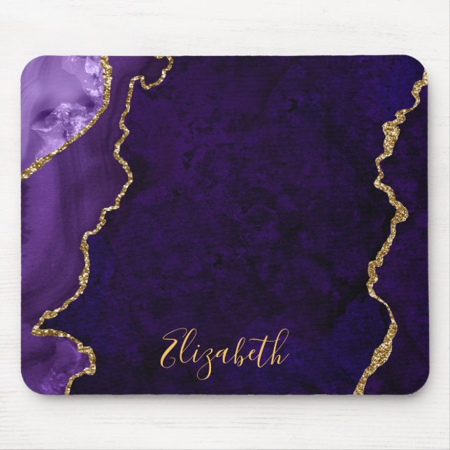 Tapis De Souris Aquarelle Purple Gold Marbre Agate Géode (Devant)