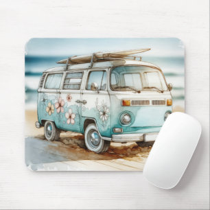 Tapis De Souris Aquarelle Retro Campervan Avec Surf