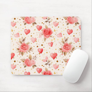 Tapis De Souris Aquarelle rose de Valentine Roses et coeurs