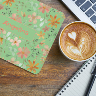 Tapis De Souris Aquarelle rose motif carré vert de la souris