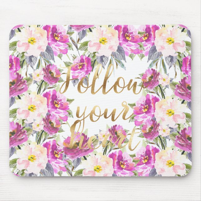 Tapis De Souris Aquarelle rose Roses Suivez votre coeur (Devant)
