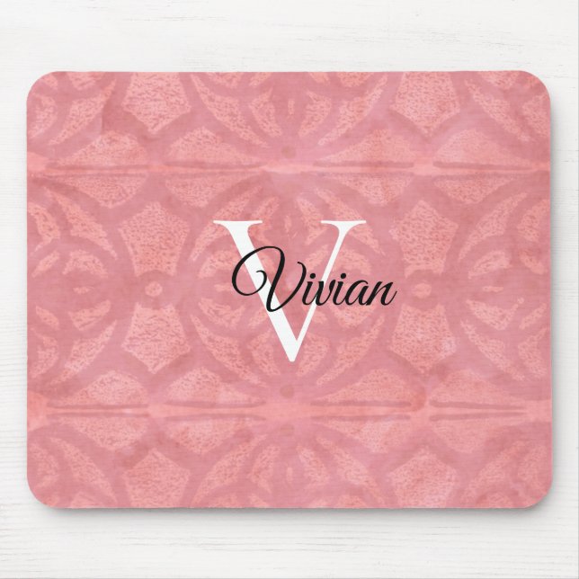Tapis De Souris Aquarelle rose roude Nom du monogramme (Devant)