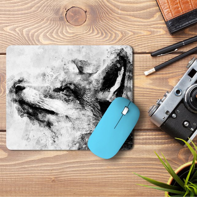 Tapis De Souris Aquarelle rouge renard noir et blanc 01 (Créateur téléchargé)