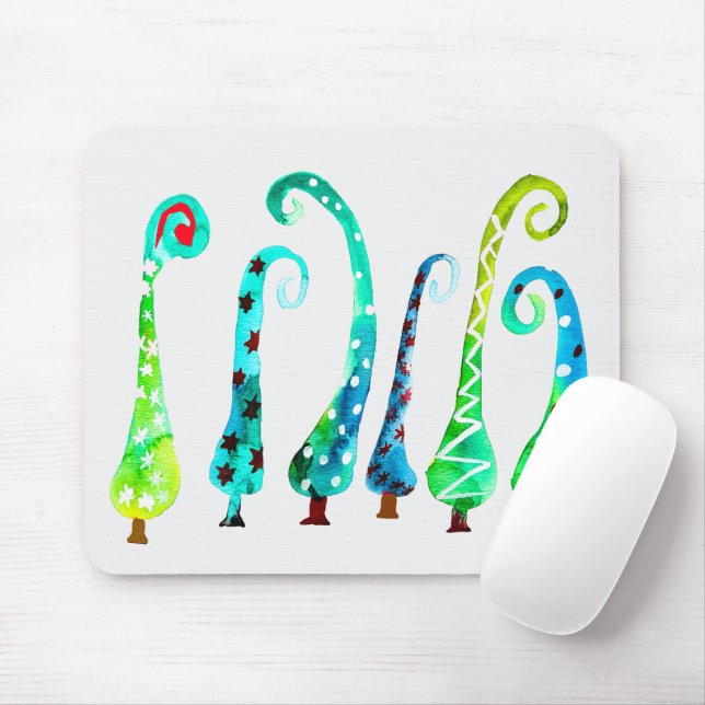 Tapis De Souris Aquarelle simienne arbres de Noël (Avec souris)