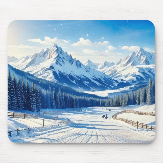 Tapis De Souris aquarelle sports d'hiver tapis arrière - plan (Devant)