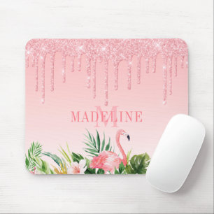 Tapis De Souris Aquarelle Tropical Floral Parties scintillant rose