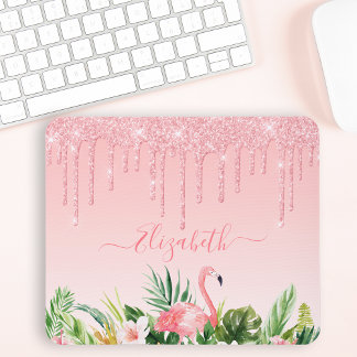 Tapis De Souris Aquarelle Tropical Floral Rose Parties scintillant