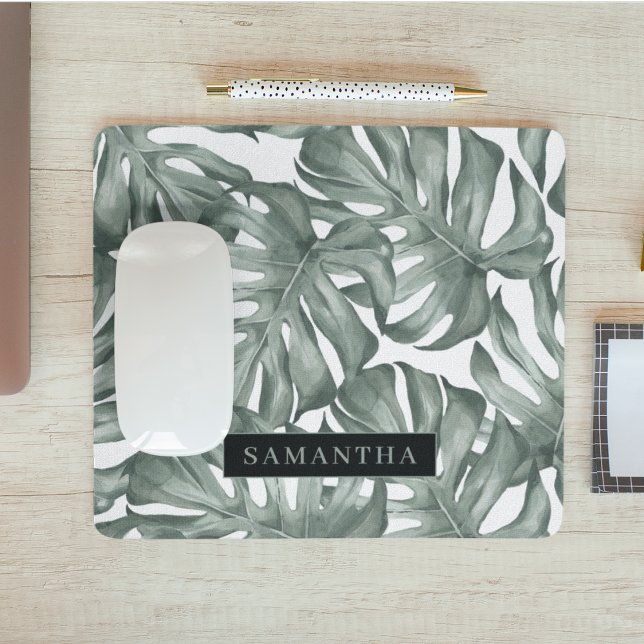 Tapis De Souris Aquarelle tropicale Oasis moderne Feuille Motif (Créateur téléchargé)