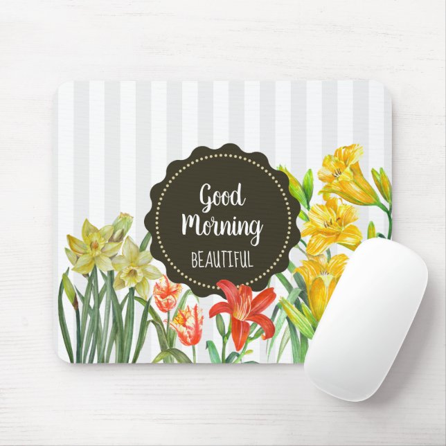 Tapis De Souris Aquarelle Tulipe de perroquet jaune orange (Avec souris)