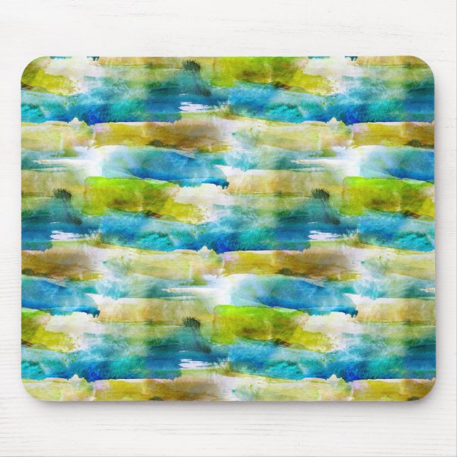 Tapis De Souris Aquarelle vert abstrait, bleu (Devant)