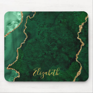 Tapis De Souris Aquarelle Vert Marbre Or Géode Agate