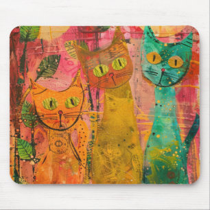 Tapis De Souris Aquarelle Vintage Chat Abstrait (2)