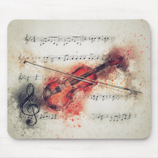 Tapis De Souris Aquarelle Violon Feuille Musique Rouille Crème ora (Devant)