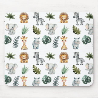 Tapis De Souris Aquarelle Whimsical Adorable Baby Safari Animaux