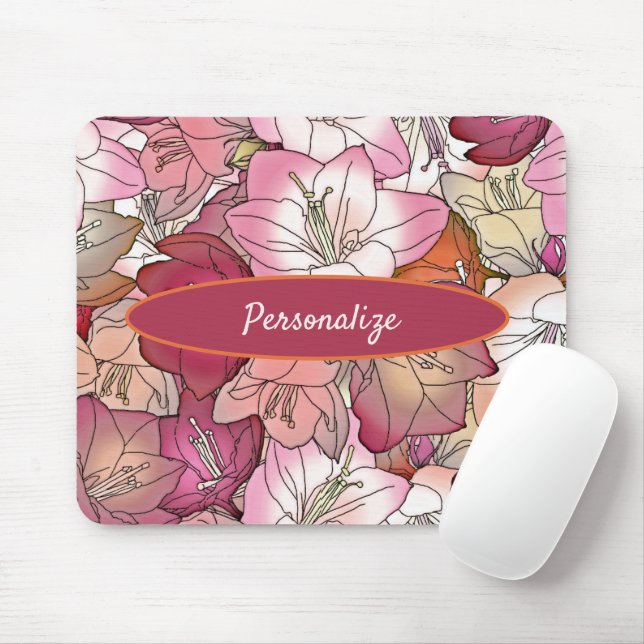 Tapis De Souris Aquarelles florales Fleurs violettes roses Personn (Avec souris)
