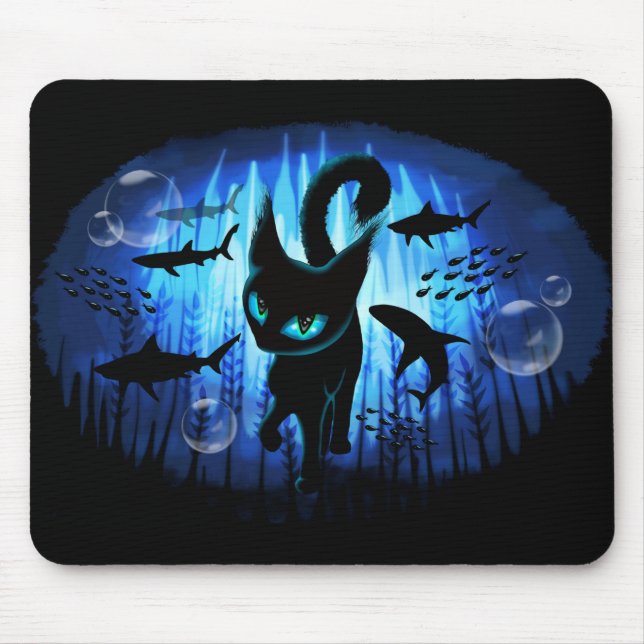 Tapis De Souris Aquaticat - Chat surréaliste en Imaginaire profond (Devant)
