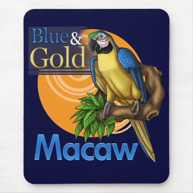 Tapis De Souris Ara Mousepad de bleu et d'or (Devant)