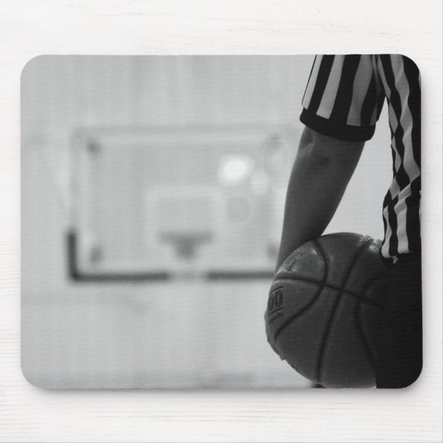 Tapis De Souris Arbitrez le temps (basket-ball) Mous noir et blanc (Devant)