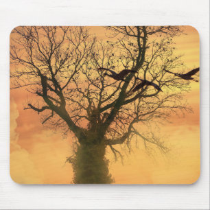 Tapis De Souris Arbre D'Automne Tordu Mousepad Au Coucher Du Solei