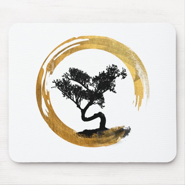 Tapis De Souris Arbre de bonsaïs. Cercle d'Enso de zen. Art (Devant)