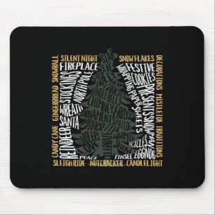 Tapis De Souris Arbre de mots de Noël Conception de vacances uniqu
