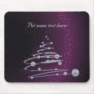 Tapis De Souris Arbre de Noël argenté Abstrait sur violet brillant