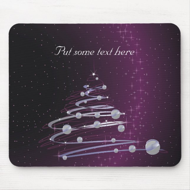 Tapis De Souris Arbre de Noël argenté Abstrait sur violet brillant (Devant)