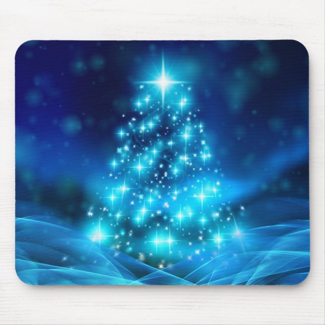 Tapis De Souris Arbre de Noël bleu cool avec lumières étincelantes (Devant)