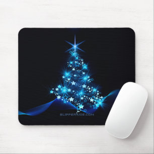 Tapis De Souris arbre de Noël stylisé SlipperyJoe bleu brillant s