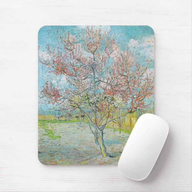 Tapis De Souris Arbre de pêche à fleurs | Vincent van Gogh (Avec souris)