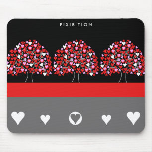 Tapis De Souris Arbre Mousepad blanc noir rouge de coeur d'amour