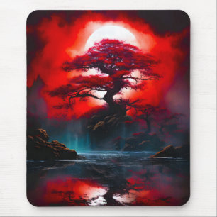 Tapis De Souris Arbre rouge mystique sous la pleine lune