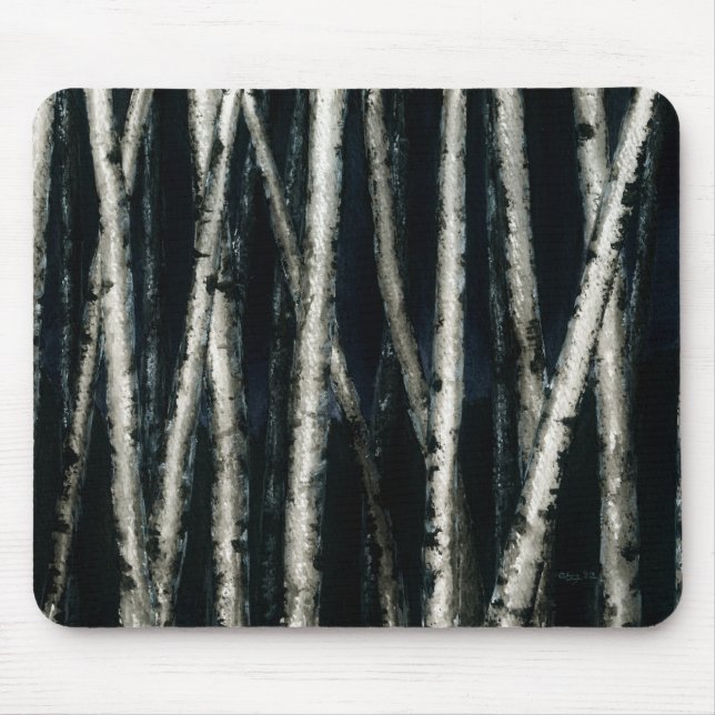 Tapis De Souris Arbres de bouleau la nuit Mousepad (Devant)