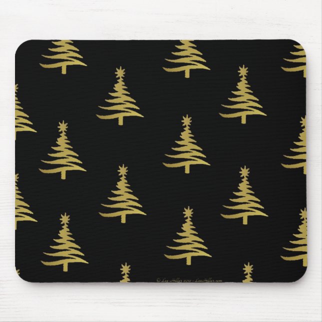Tapis De Souris Arbres de Noël en or sur noir (Devant)