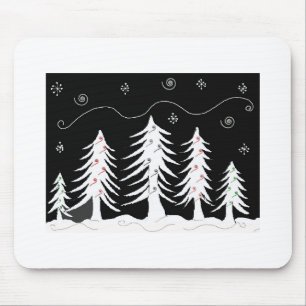 Tapis De Souris Arbres de Noël fantaisistes en noir et blanc