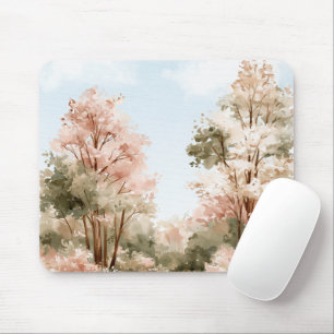 Tapis De Souris Arbres verts roses Ciels bleus