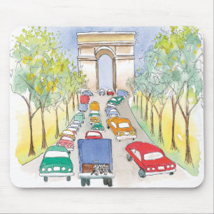 Tapis De Souris Arc de Triomphe Paris Whimsical Watercolor croquis