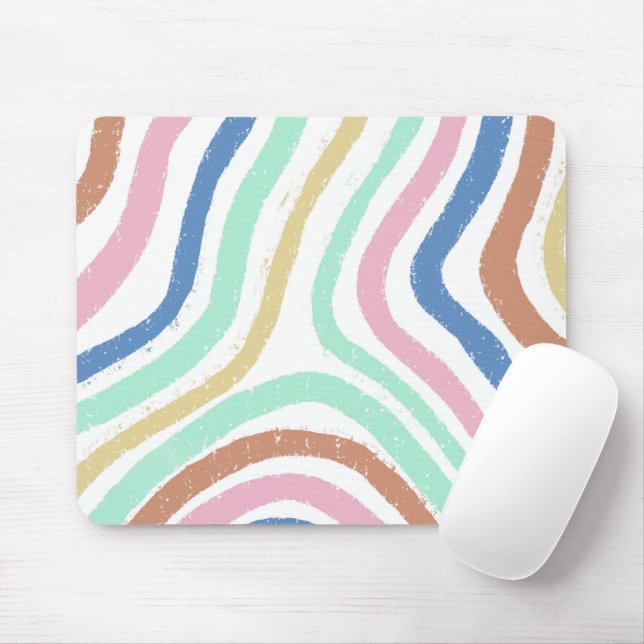 Tapis De Souris Arc-en-ciel Pastel couleurs Wavy Brushstrokies (Avec souris)