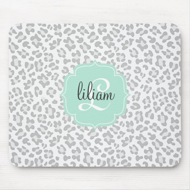 Tapis De Souris Argent Girly de léopard et vert en bon état (Devant)