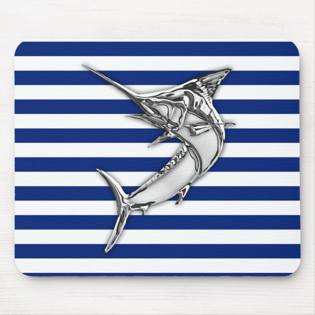 Tapis De Souris Argent Marlin espadon sur les rayures de marine (Devant)