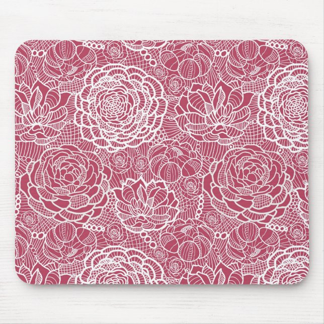 Tapis De Souris Arrière - plan bleu de motif de fleurs de dentelle (Devant)